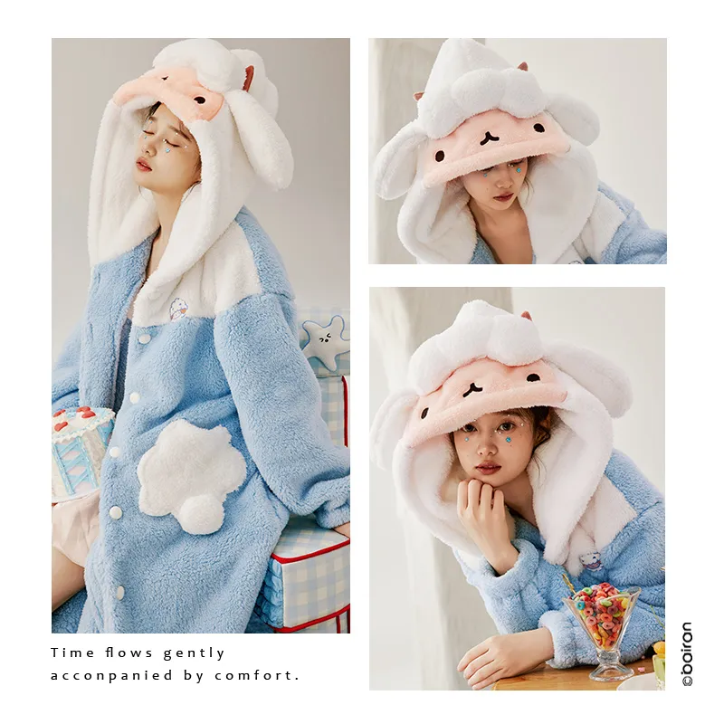 White Ran Bath Robes Women's Light Blue-1