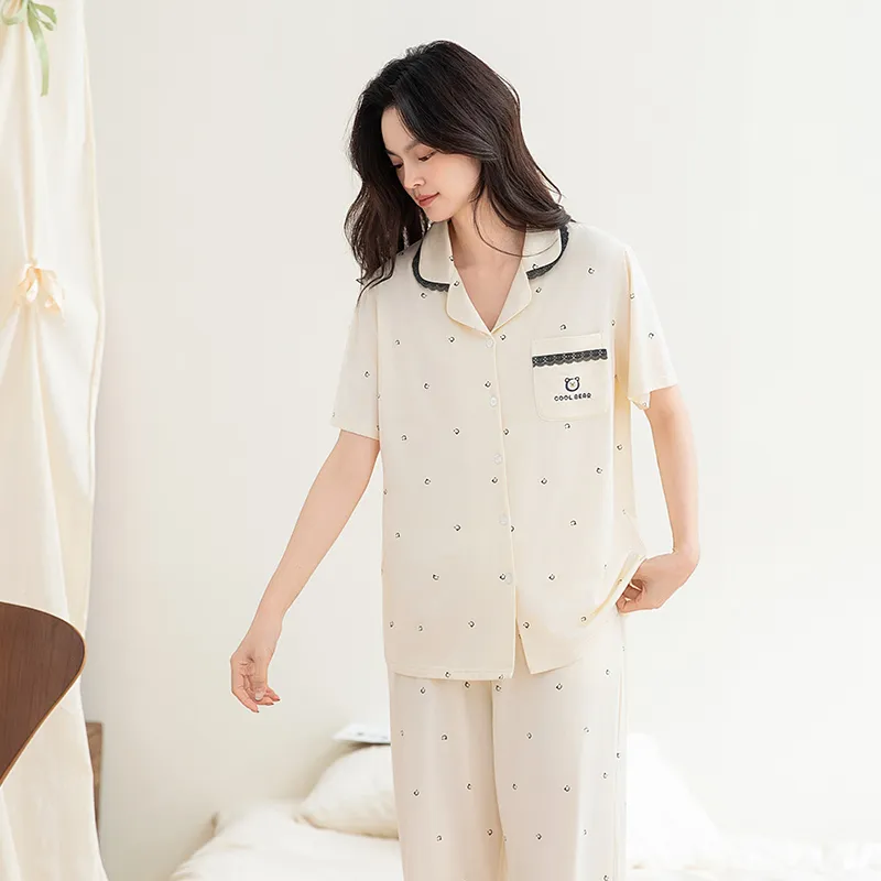 White Ran Pajama Set Women's Image Color-2