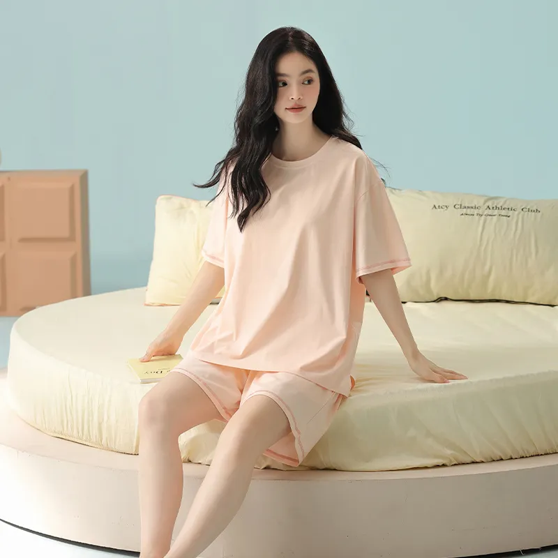 White Ran Pajama Set Women's Tangerine Pink-1