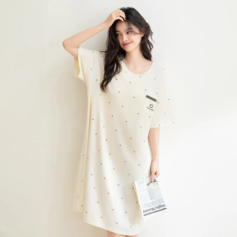 White Ran Nightgown Women's Apricot-2