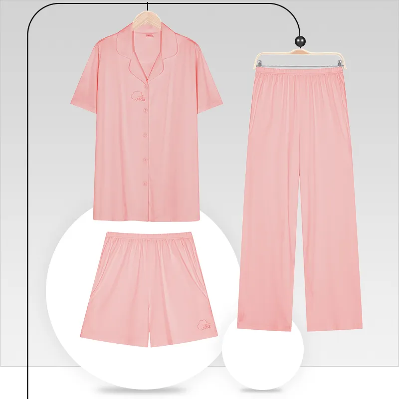 White Ran Pajama Set Women's Peach Red-1