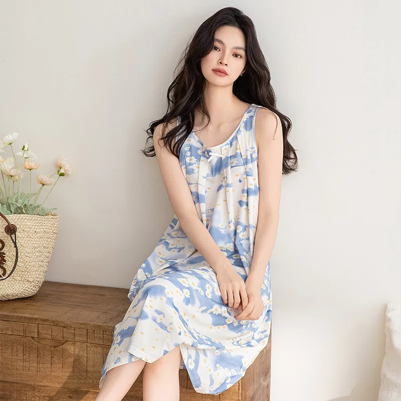 White Ran Nightgown Women's Blue-1