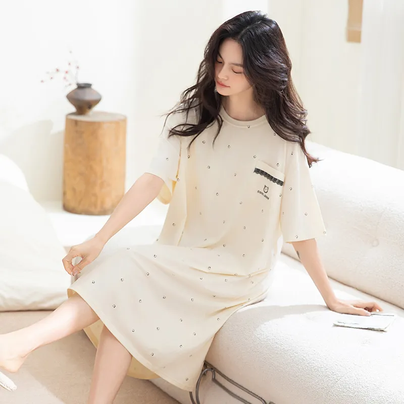 White Ran Nightgown Women's Apricot-3