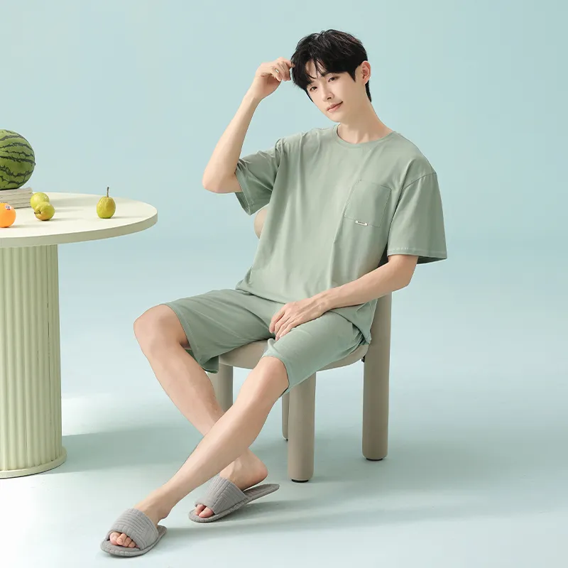 White Ran Pajama Set Men's Light Green-1