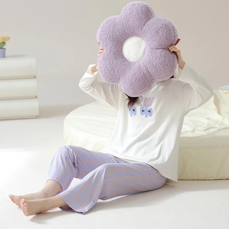 White Ran Pajama Set Women's Light Purple-2