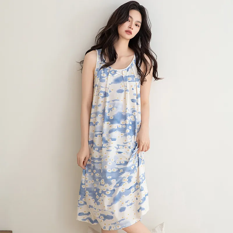 White Ran Nightgown Women's Blue-4