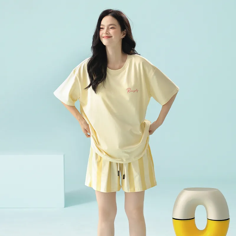 White Ran Pajama Set Women's Lemon-2