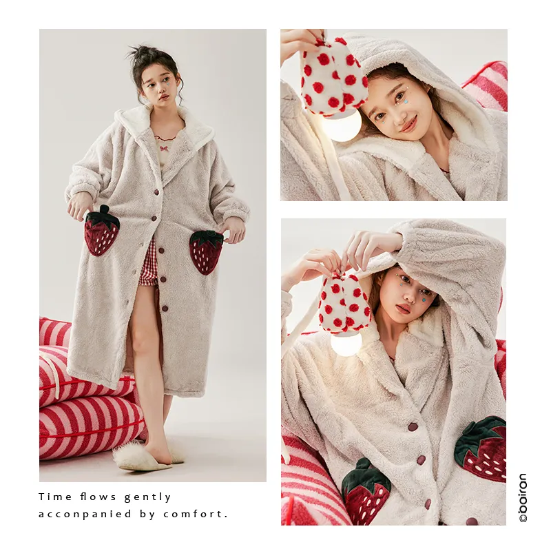 White Ran Pajama Robe Women's Apricot-1
