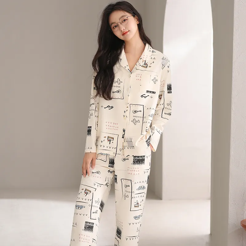 White Ran Pajama Set Women's Light Apricot-7