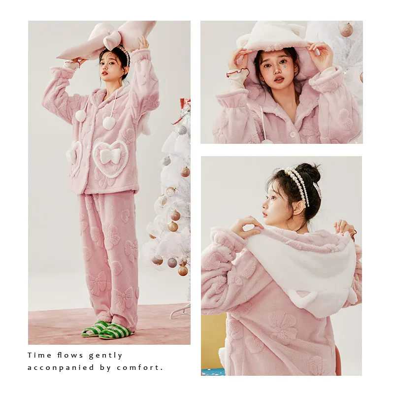 White Ran Pajama Set Women's Pink-2