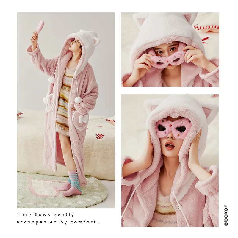 White Ran Pajama Robe Women's Pink-1