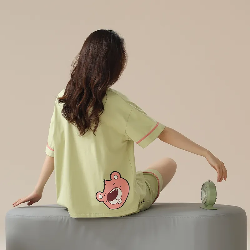 White Ran Pajama Set Women's Light Green-1