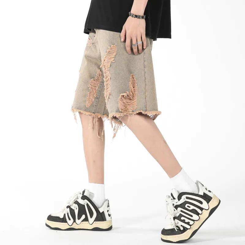 REXSHION Denim Shorts Unisex Yellow Mud-4