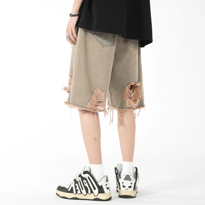REXSHION Denim Shorts Unisex Yellow Mud-5