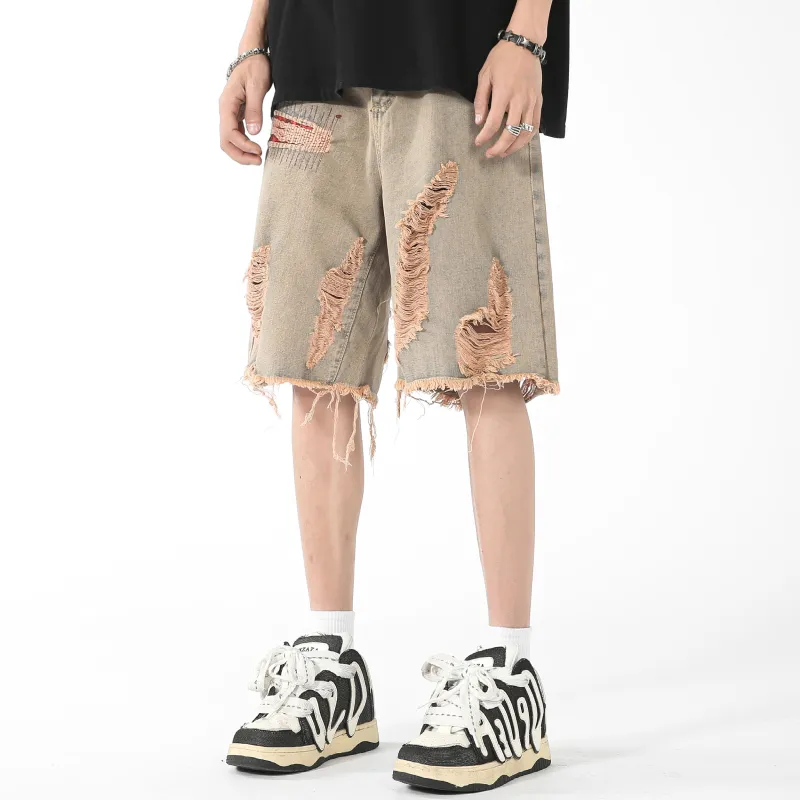 REXSHION Denim Shorts Unisex Yellow Mud-3