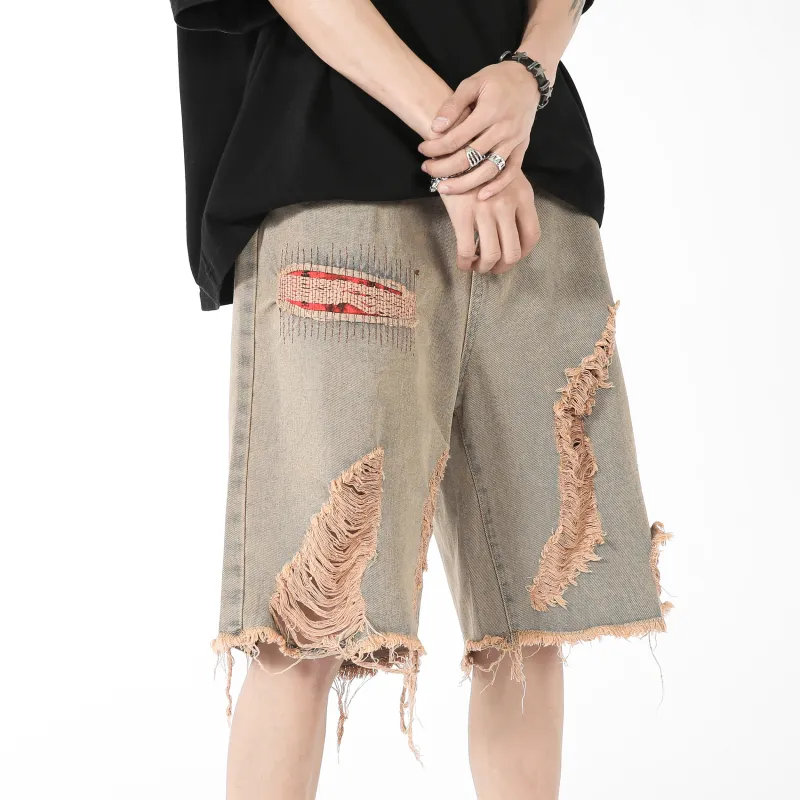 REXSHION Denim Shorts Unisex Yellow Mud-7