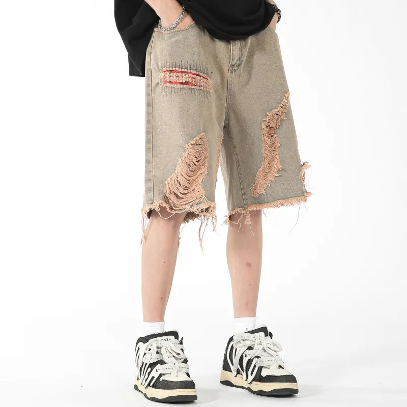 REXSHION Denim Shorts Unisex Yellow Mud-6