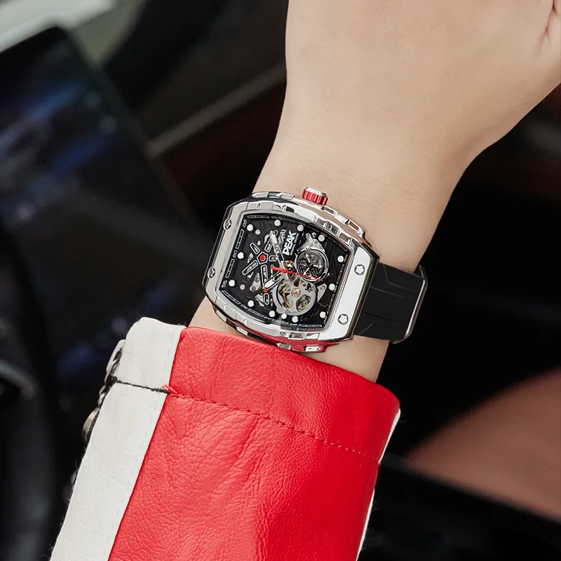 PEAK Race Collection Wrist Watch Mechanical Movement Silicone Strap Watch Men's Watches Cut Out Dial-2