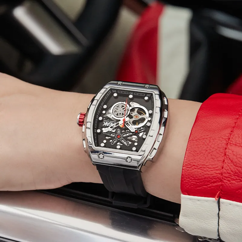 PEAK Race Collection Wrist Watch Mechanical Movement Silicone Strap Watch Men's Watches Cut Out Dial-3