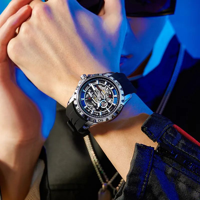 PEAK Explorer Collection Mechanical Movement Silicone Strap Watch Men's Watches Cut-Out Dial-2