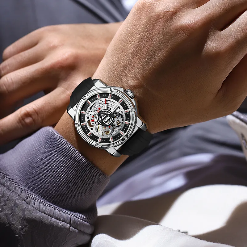 PEAK Challenger Collection Mechanical Movement Silicone Strap Watch Men's Watches Cut Out Dial-2