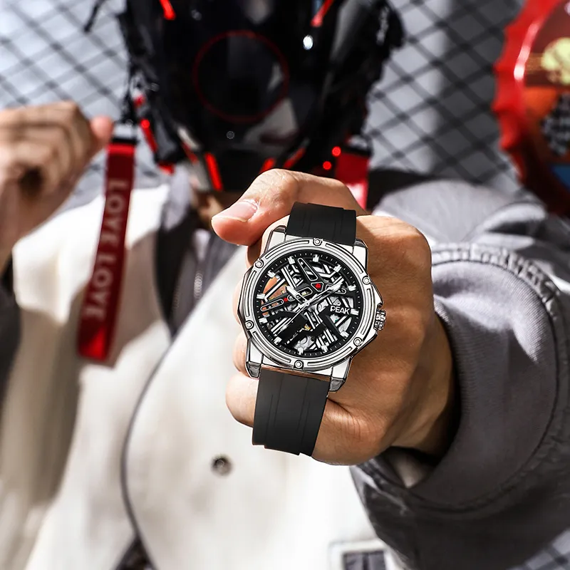 PEAK Pilot Series Mechanical Movement Leather Watch Bands Watch Men's Watches Black Dial-2