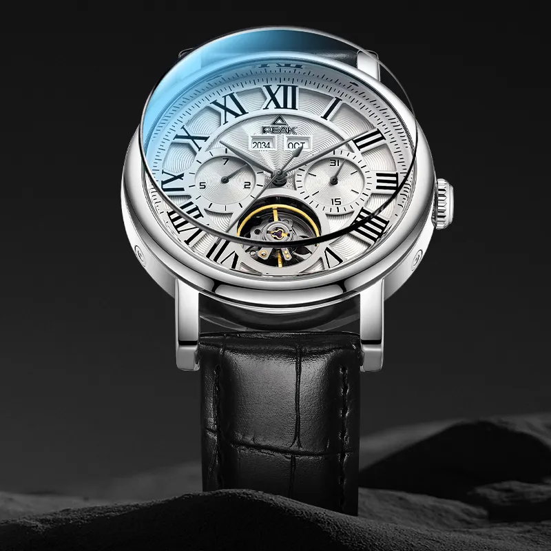 PEAK Mechanic Collection Automatic Mechanical Movement Genuine Leather Strap Watch Men's Watches Black Dial-9