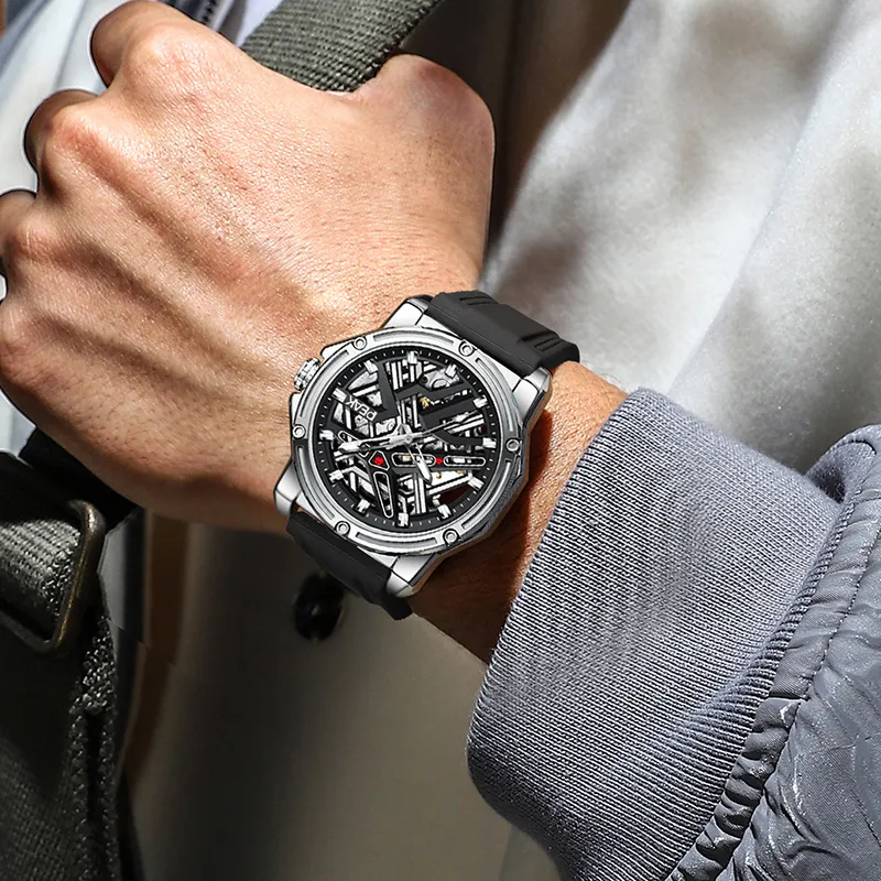 PEAK Pilot Series Mechanical Movement Leather Watch Bands Watch Men's Watches Black Dial-1