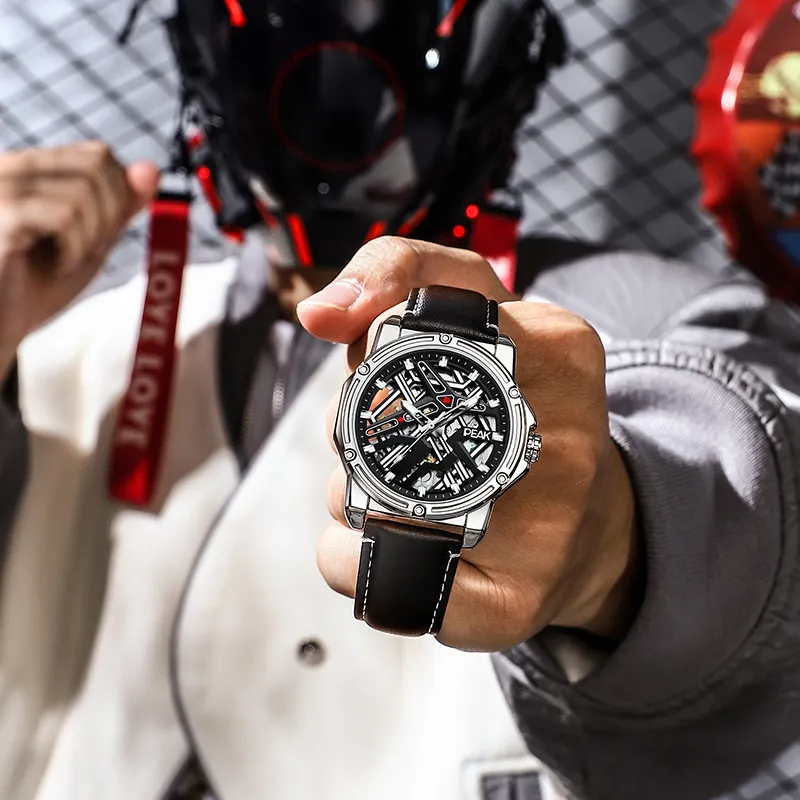 PEAK Pilot Series Mechanical Movement Leather Watch Bands Watch Men's Watches Black Dial-6