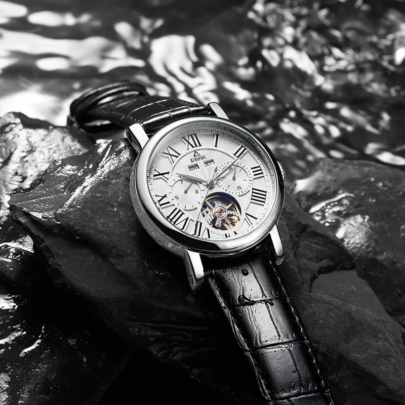 PEAK Mechanic Collection Automatic Mechanical Movement Genuine Leather Strap Watch Men's Watches Black Dial-11