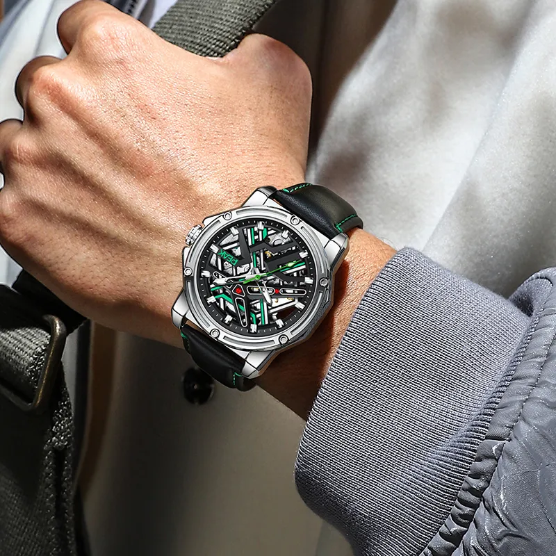 PEAK Pilot Series Mechanical Movement Leather Watch Bands Watch Men's Watches Black Dial-8