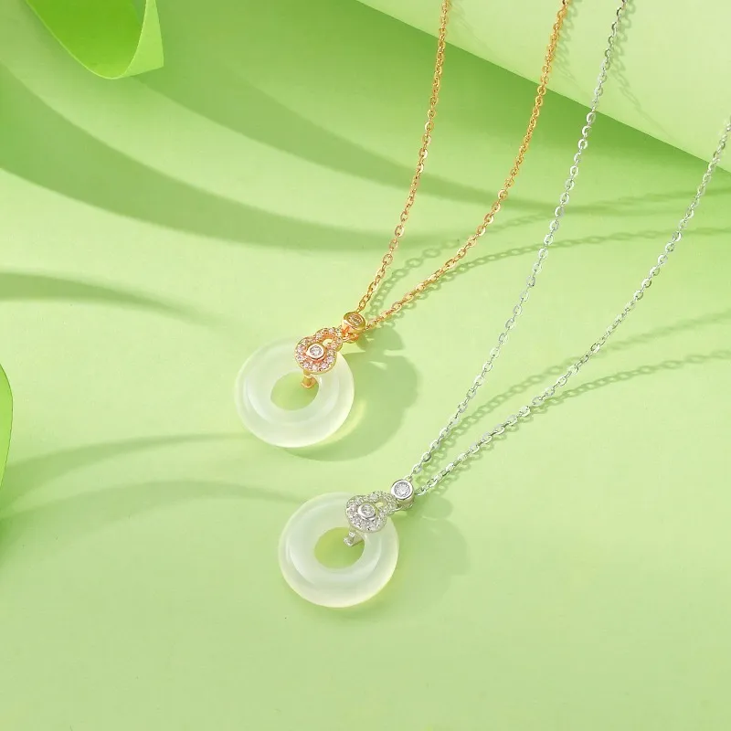 Artisan Lock Heart Jade Natural Chalcedony Jade Necklaces Women's-2