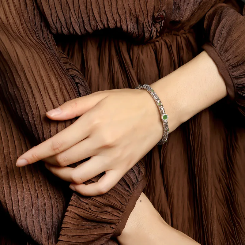 Artisan Lock Heart Jade Hetian Jade 925 Sterling Silver Hetian Jade Bangles Women's Jasper-2