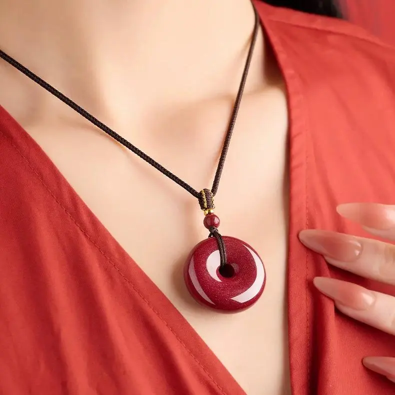 Artisan Lock Heart Jade Reconstructed Cinnabar Necklaces Unisex-1