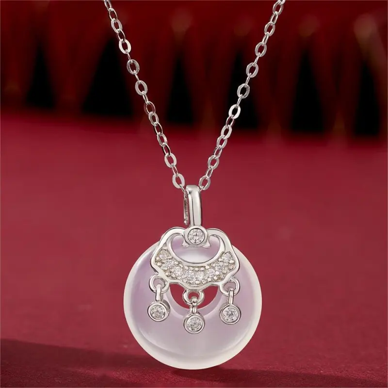 Artisan Lock Heart Jade Chalcedony Necklaces Women's-3