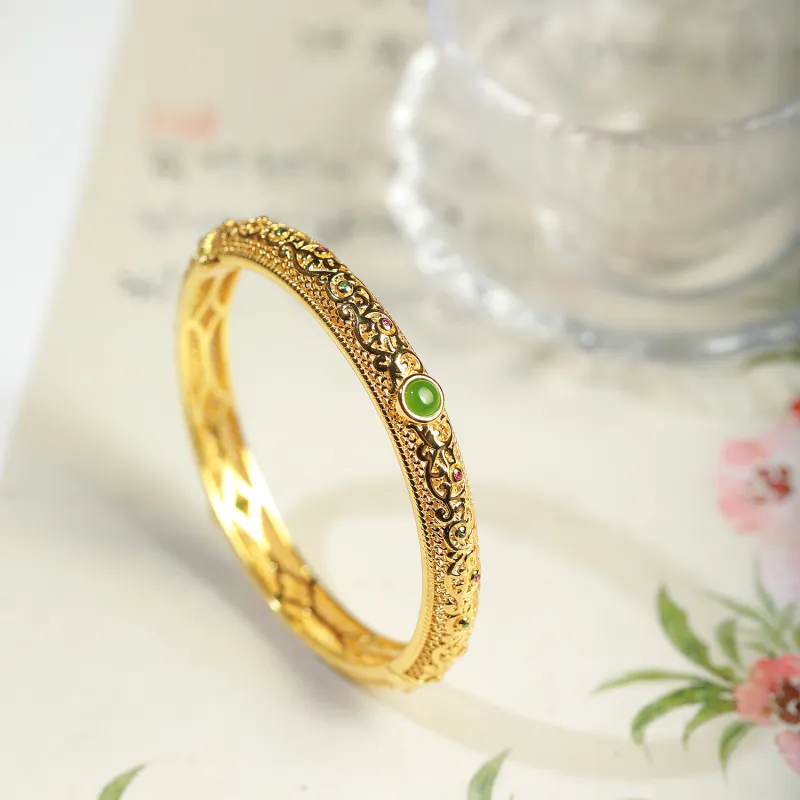 Artisan Lock Heart Jade Hetian Jade 925 Sterling Silver Hetian Jade Bangles Women's Jasper-24