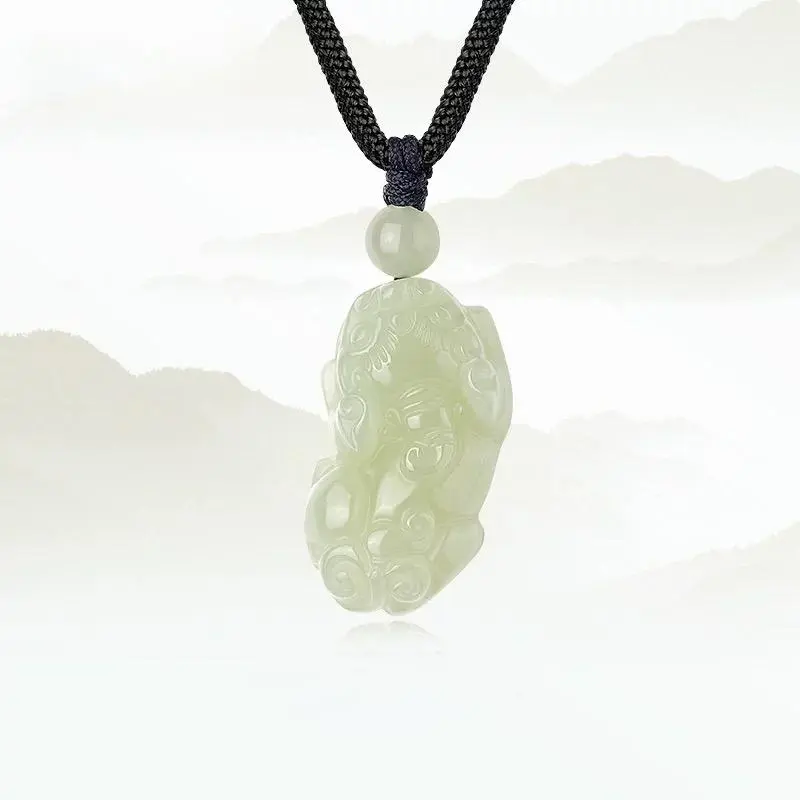 Artisan Lock Heart Jade Hetian Jade Necklaces Pale Greenish White Jade Unisex-3