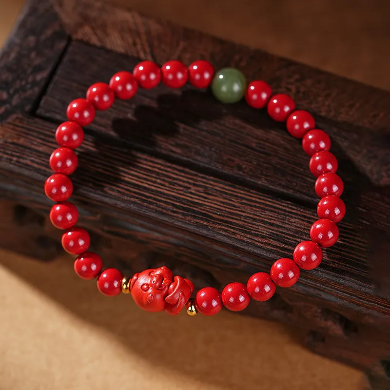 Artisan Lock Heart Jade Cinnabar Bracelets Unisex-3