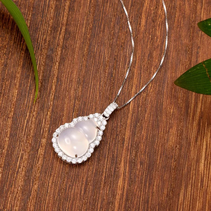 Artisan Lock Heart Jade Chalcedony Necklaces Women's-2