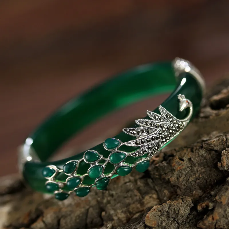 Artisan Lock Heart Jade Chalcedony Bangles Women's-1