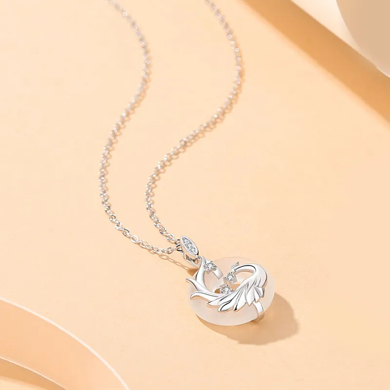 Artisan Lock Heart Jade Chalcedony Jade Necklaces Unisex-3