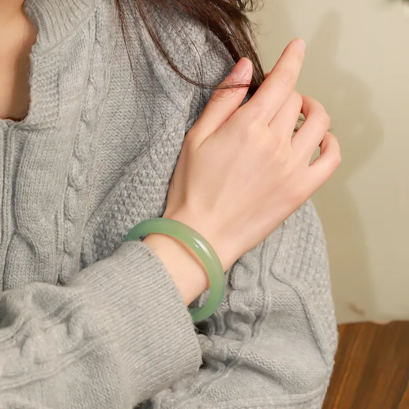 Artisan Lock Heart Jade Chalcedony Bangles Women's-1