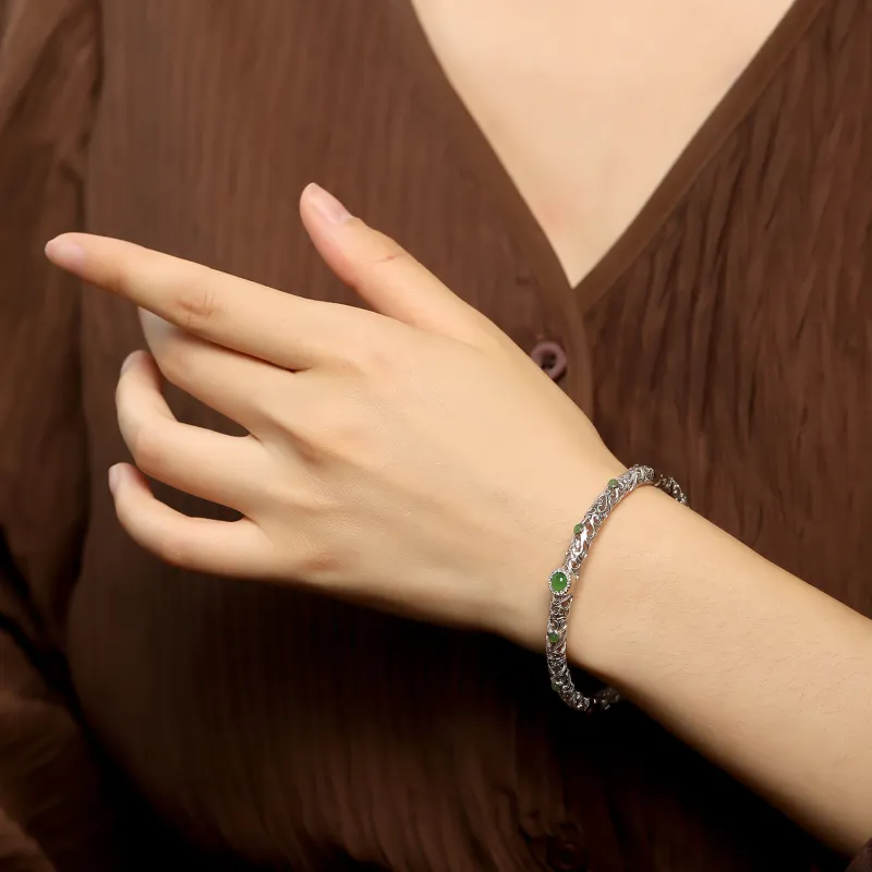 Artisan Lock Heart Jade Hetian Jade 925 Sterling Silver Hetian Jade Bangles Women's Jasper-1