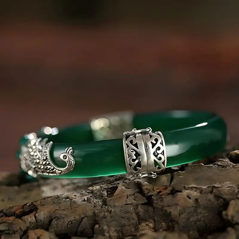 Artisan Lock Heart Jade Chalcedony Bangles Women's-4