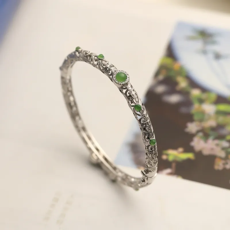 Artisan Lock Heart Jade Hetian Jade 925 Sterling Silver Hetian Jade Bangles Women's Jasper-3