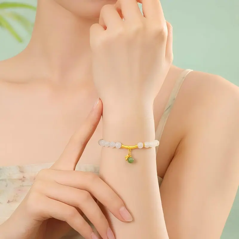 Artisan Lock Heart Jade Hetian Jade Bracelets Green Jade Unisex-4