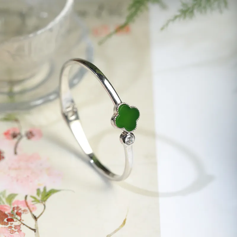 Artisan Lock Heart Jade Hetian Jade 925 Sterling Silver Hetian Jade Bangles Women's Jasper-30