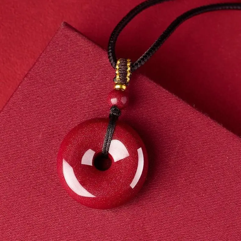 Artisan Lock Heart Jade Reconstructed Cinnabar Necklaces Unisex-3