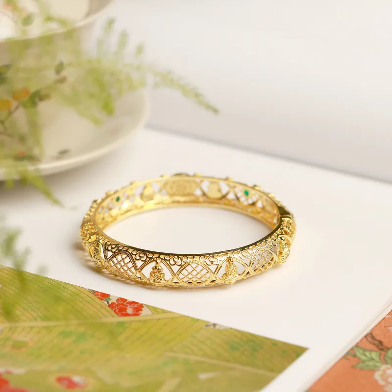 Artisan Lock Heart Jade Hetian Jade Bangles Women's Pale Greenish White Jade-5