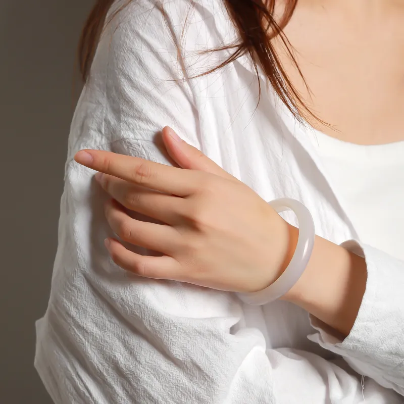 Artisan Lock Heart Jade Tianshan Jade Bangles Women's-5